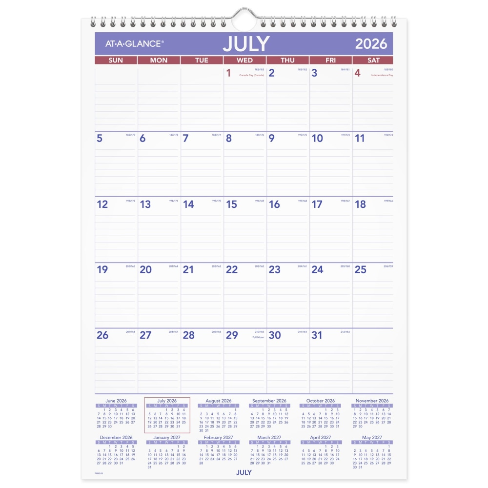 AT-A-GLANCE Academic 2026-2027 Monthly Wall Calendar, Medium, 12in x 17in MPN:PMA22827