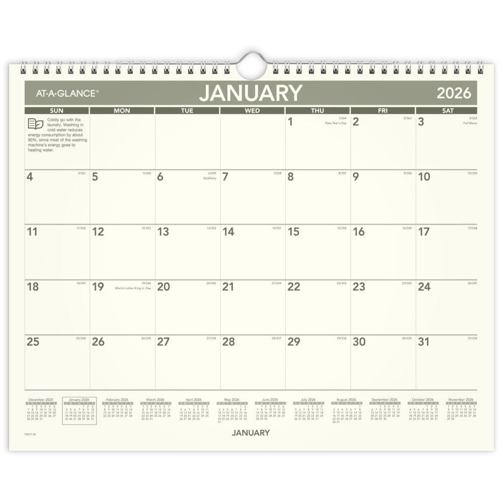 AT-A-GLANCE 2026 Recycled Monthly Wall Calendar, Medium, 15in x 12in MPN:PMG772826