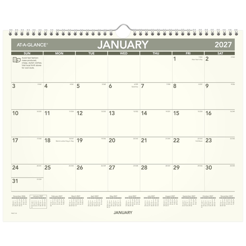 AT-A-GLANCE 2027 Recycled Monthly Wall Calendar, Medium, 15in x 12in MPN:PMG772827