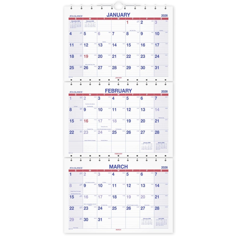 AT-A-GLANCE 2026 Move-A-Page Three Month Wall Calendar, Large, 12in x 27in MPN:PMLF112826