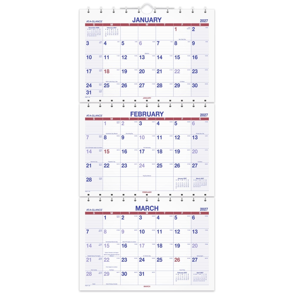AT-A-GLANCE 2027 Move-A-Page Three Month Wall Calendar, Large, 12in x 27in MPN:PMLF112827