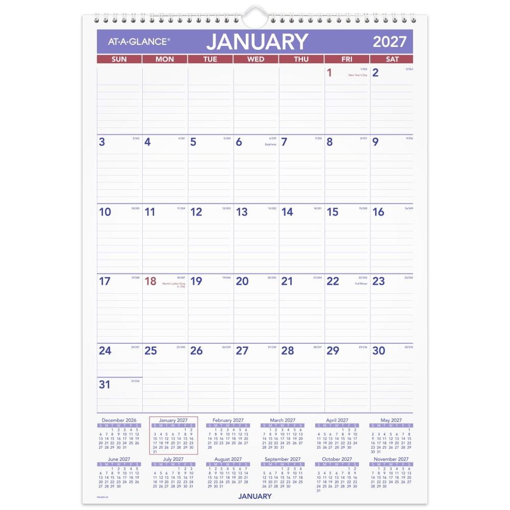 AT-A-GLANCE 2027 Erasable Monthly Wall Calendar, Medium, 12in x 17in MPN:PMLM022827