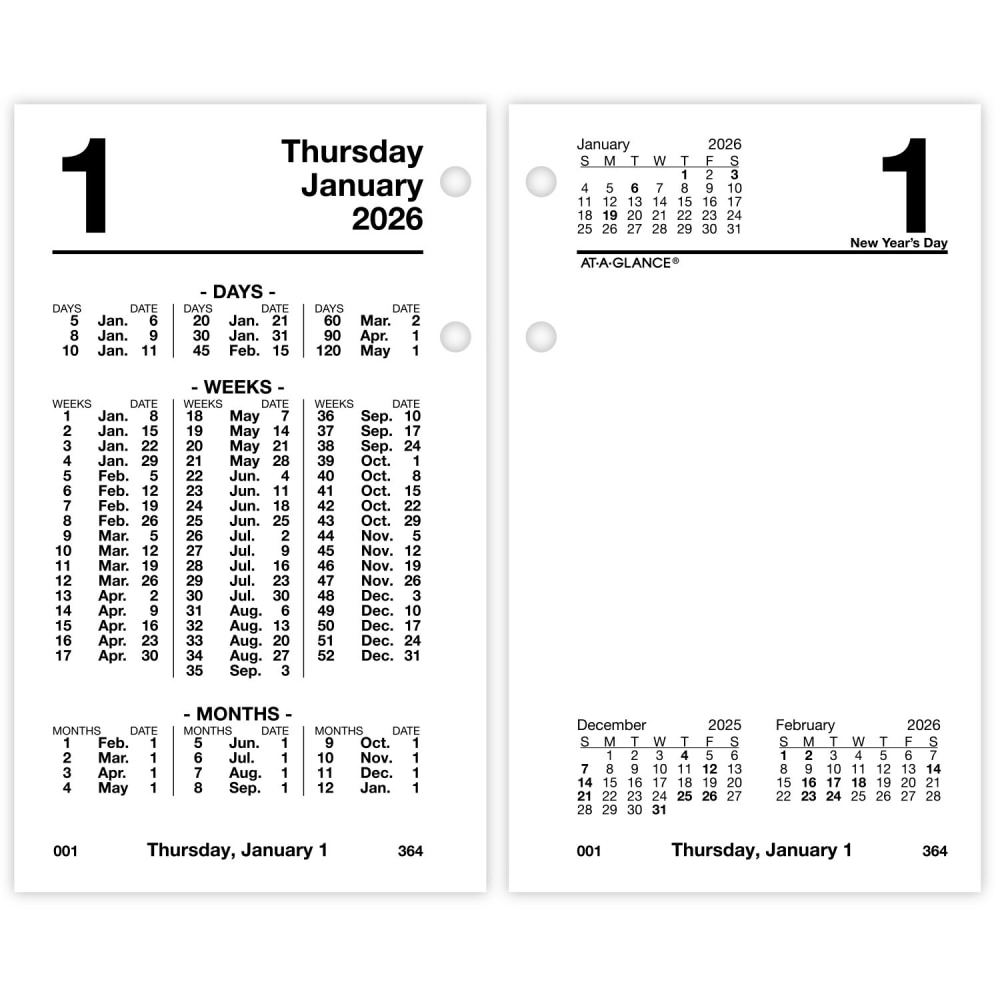 AT-A-GLANCE 2026 Financial Daily Desk Calendar Refill, Standard, 3 1/2in x 6in MPN:S1705026