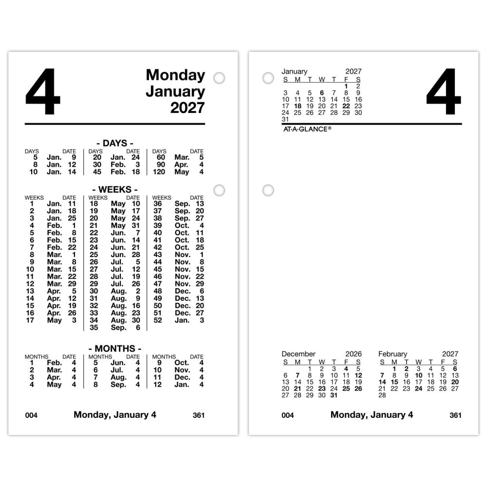 AT-A-GLANCE 2027 Financial Daily Desk Calendar Refill, Standard, 3 1/2in x 6in MPN:S1705027