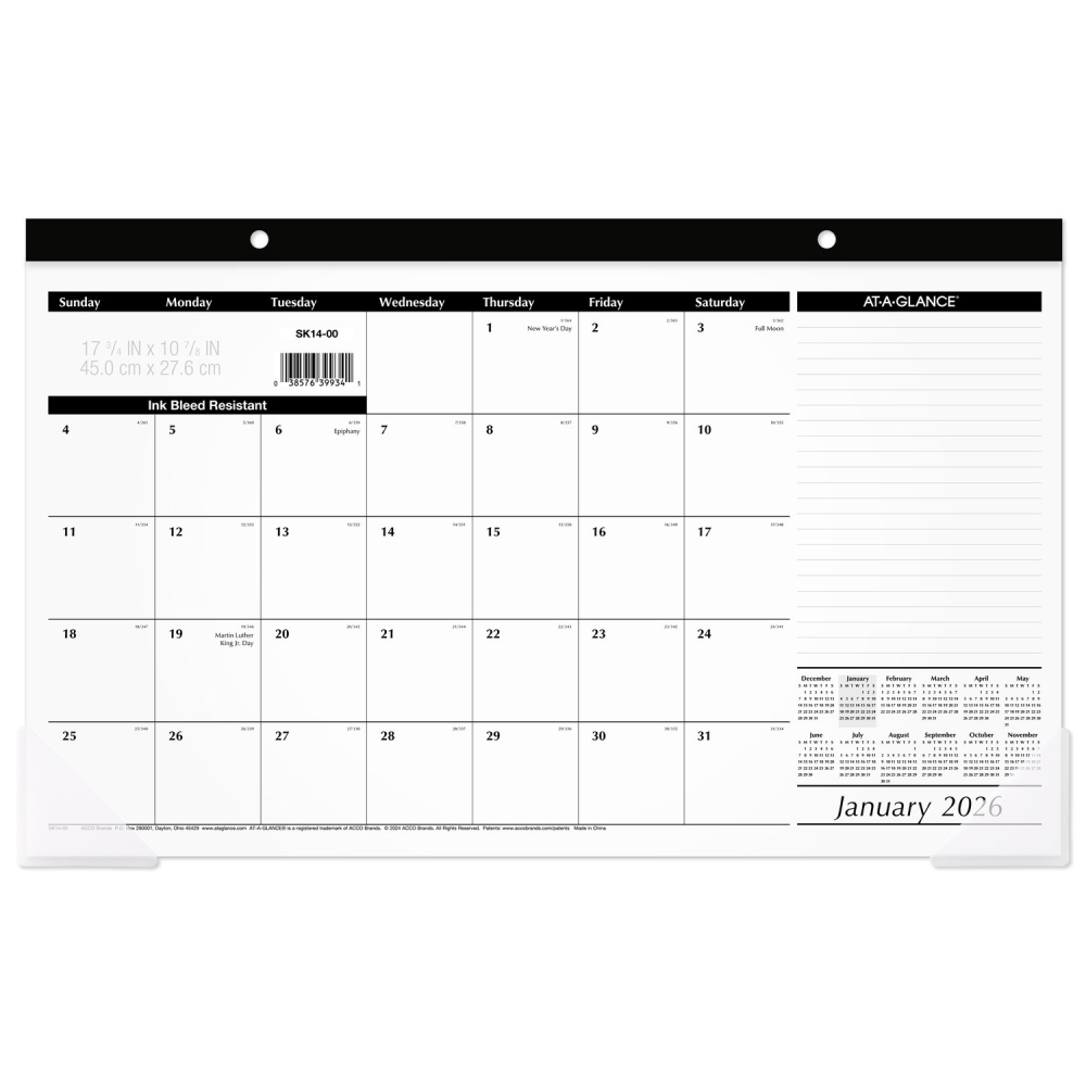 AT-A-GLANCE 2026 Monthly Desk Pad Calendar, Compact, 17 3/4in x 11in MPN:SK140026