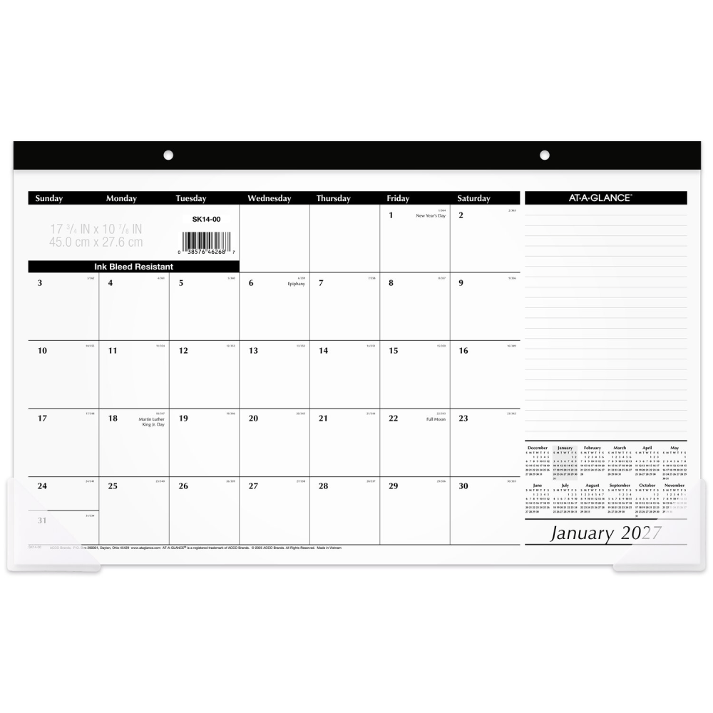 AT-A-GLANCE 2027 Monthly Desk Pad Calendar, Compact, 17 3/4in x 11in MPN:SK140027