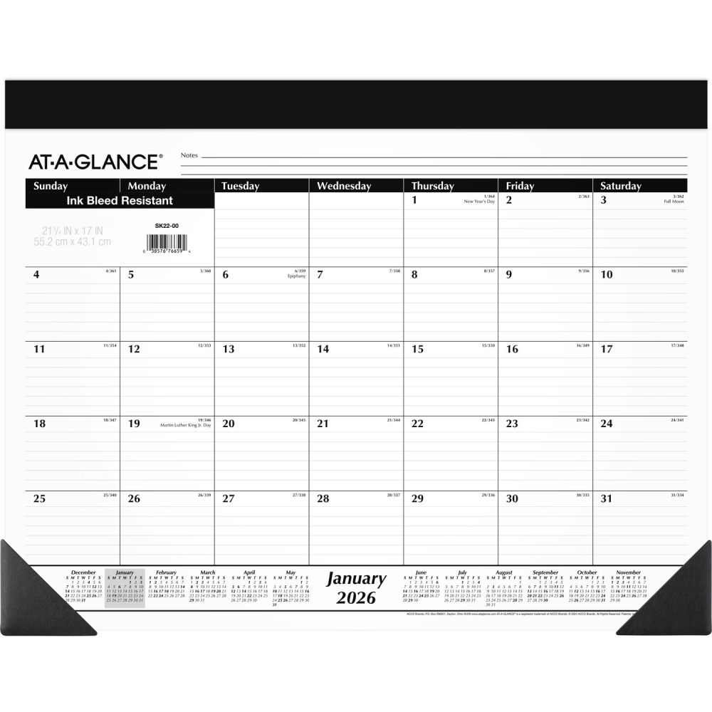 AT-A-GLANCE 2026 Monthly Desk Pad Calendar, Standard, 21 3/4in x 17in MPN:SK220026