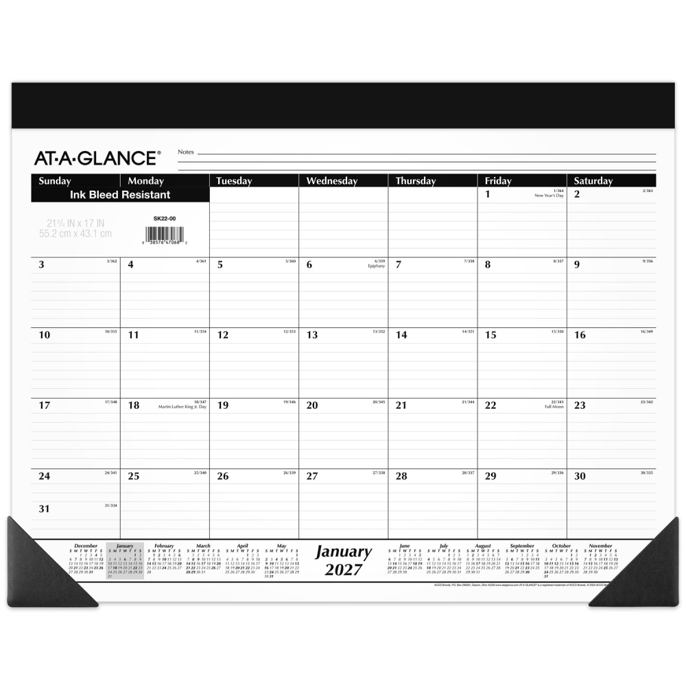 AT-A-GLANCE 2027 Monthly Desk Pad Calendar, Standard, 21 3/4in x 17in MPN:SK220027