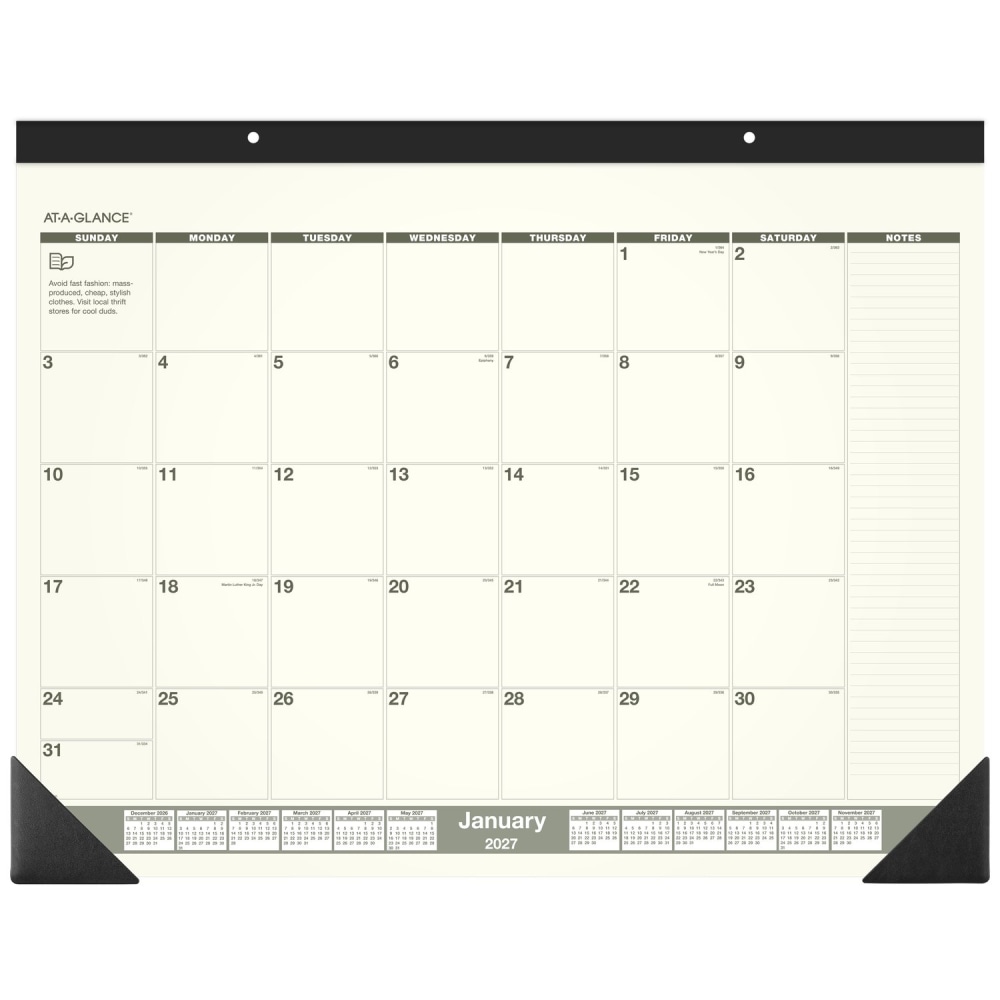 AT-A-GLANCE 2027 Recycled Monthly Desk Pad Calendar, Standard, 21 3/4in x 17in MPN:SK32G0027