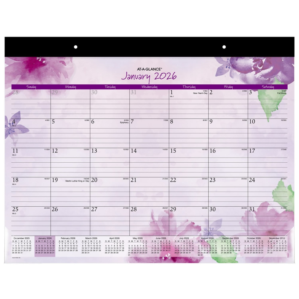 AT-A-GLANCE Beautiful Day 2026 Monthly Desk Pad Calendar, Standard, 21 3/4in x 17in MPN:SK38-704-26