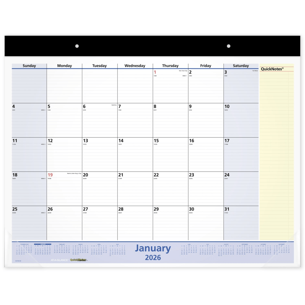 AT-A-GLANCE QuickNotes 2026 Monthly Desk Pad Calendar, Standard, 21 3/4in x 17in MPN:SK7000026
