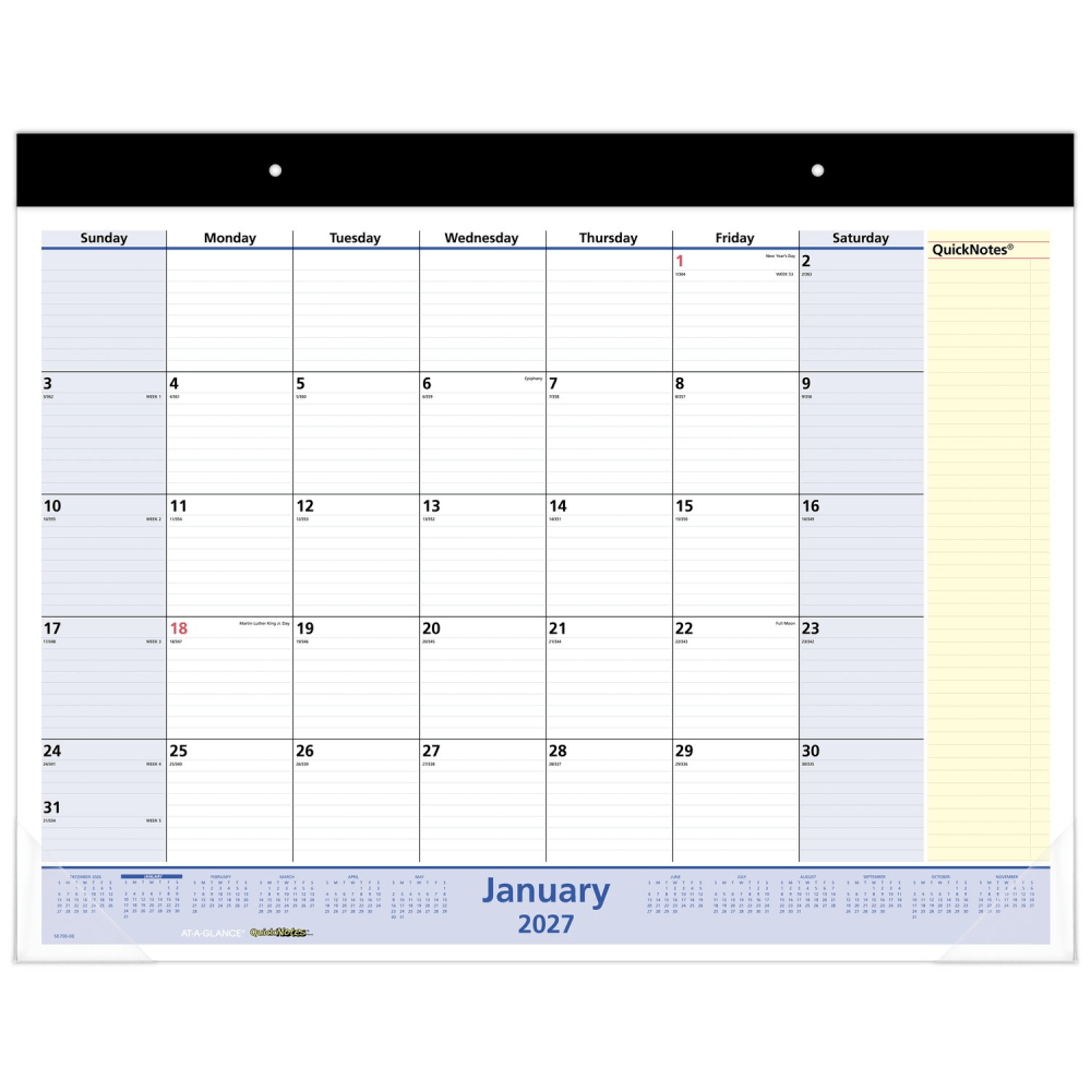 AT-A-GLANCE QuickNotes 2027 Monthly Desk Pad Calendar, Standard, 21 3/4in x 17in MPN:SK7000027