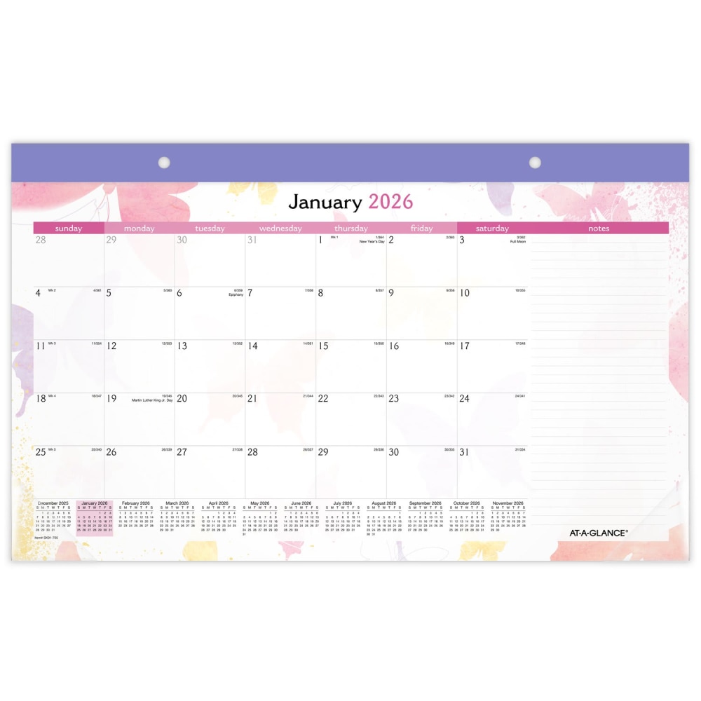 AT-A-GLANCE Watercolors 2026 Monthly Desk Pad Calendar, Compact, 17 3/4in x 11in MPN:SK91-705-26
