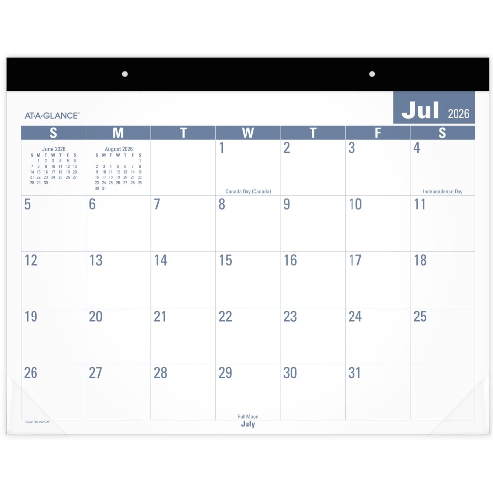 AT-A-GLANCE Easy-to-Read Academic 2026-2027 Monthly Desk Pad Calendar, Standard, 21 3/4in x 17in MPN:SKLPAY3227
