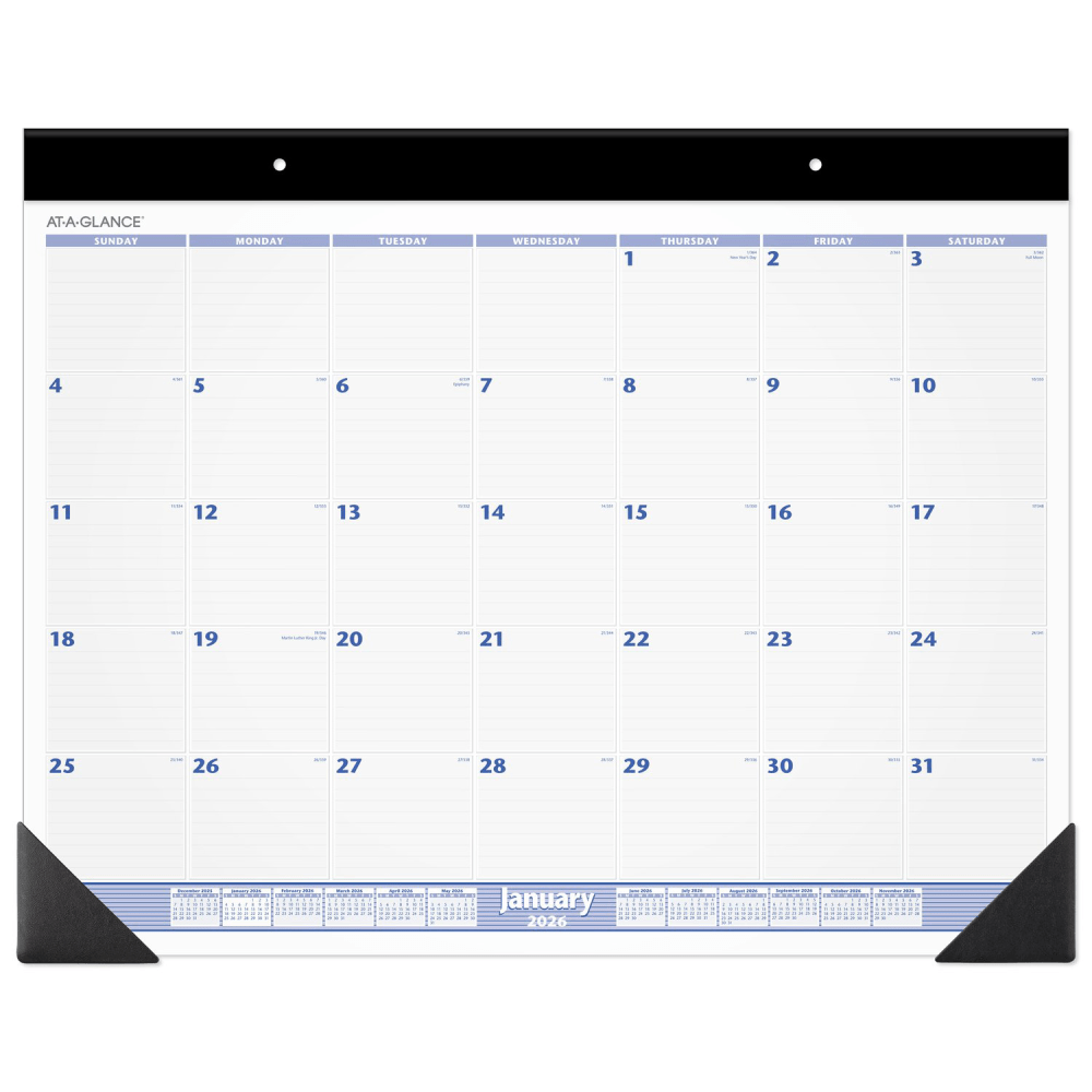 AT-A-GLANCE 2026 Monthly Desk Pad Calendar, Blue and Gray, Large, 24in x 19in MPN:SW2300026