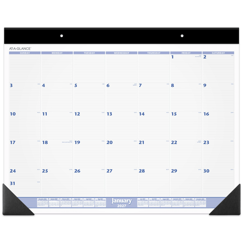AT-A-GLANCE 2027 Monthly Desk Pad Calendar, Blue and Gray, Large, 24in x 19in MPN:SW2300027