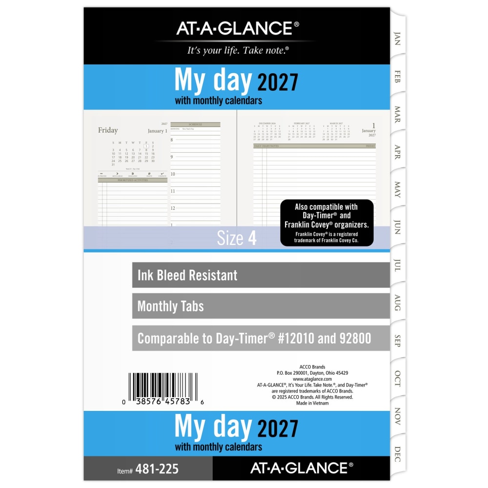 AT-A-GLANCE 2027 Daily Planner Two Page Per Day Refill, Loose-Leaf, Desk Size, 5 1/2in x 8 1/2in, 48122527 MPN:481-225-27