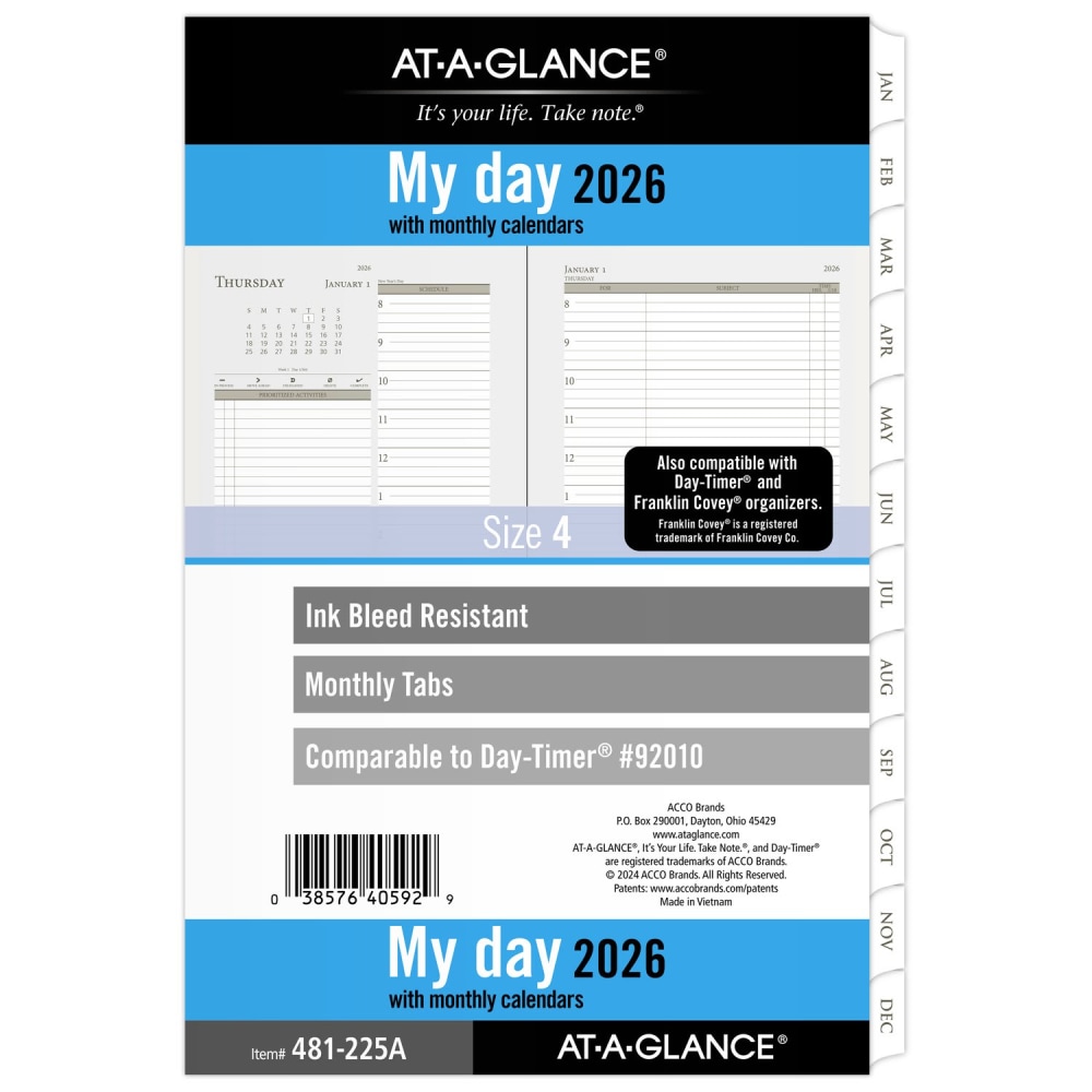 AT-A-GLANCE 2026 Daily Monthly Planner Two Page Per Day Refill, Loose-Leaf, Desk Size, 5 1/2in x 8 1/2in MPN:481-225A-26