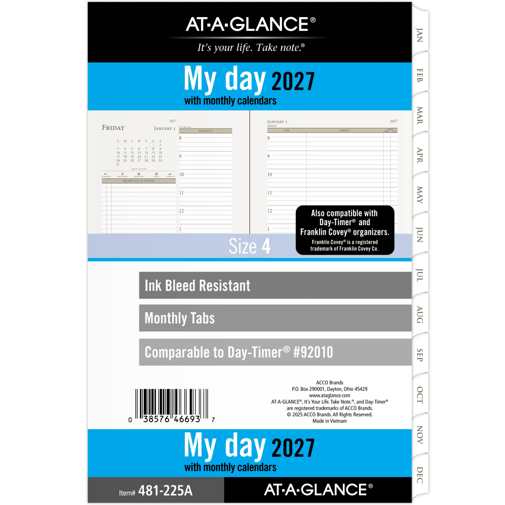 AT-A-GLANCE 2027 Daily Planner Two Page Per Day Refill, Loose-Leaf, Desk Size, 5 1/2in x 8 1/2in, 481225A27 MPN:481-225A-27
