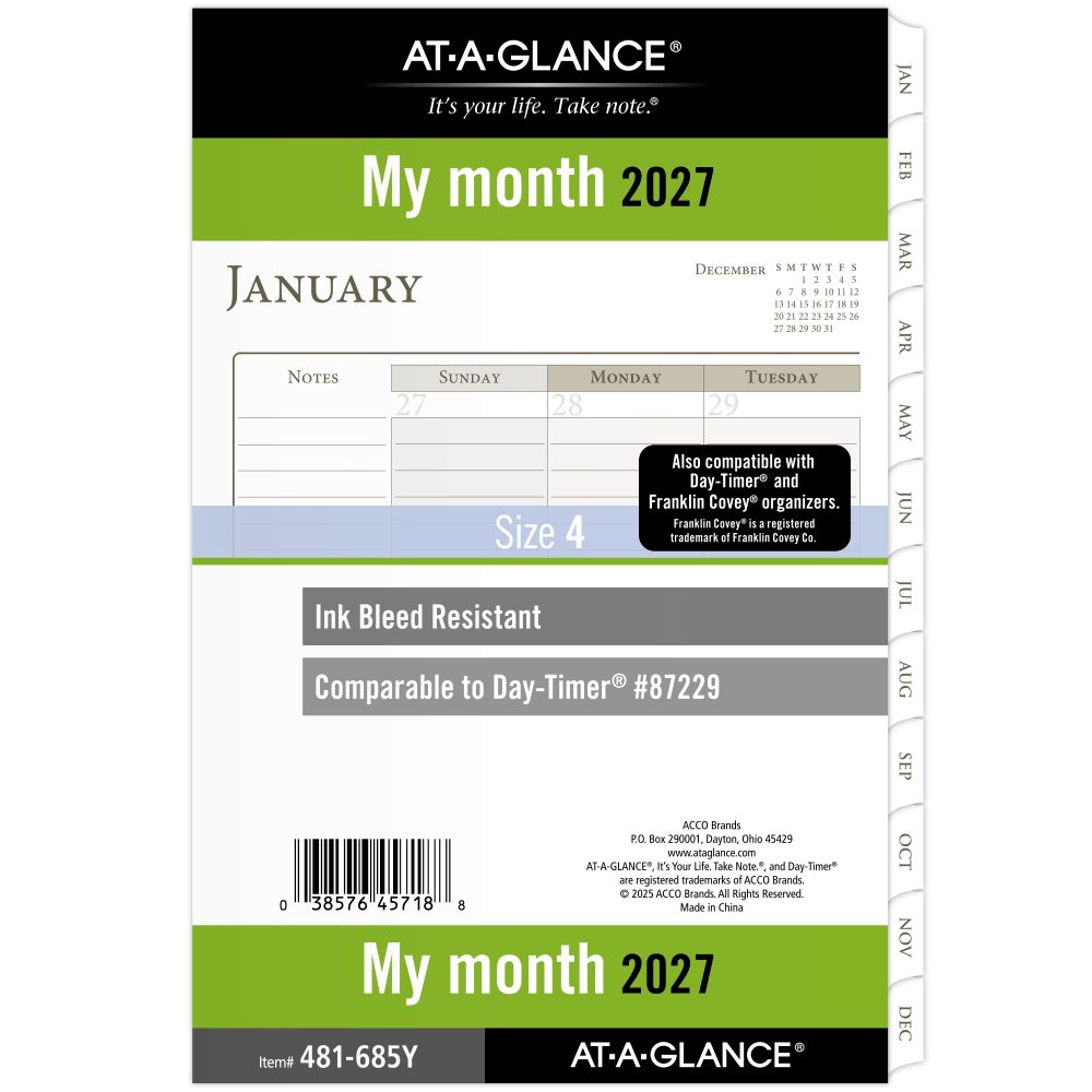 AT-A-GLANCE 2027 Monthly Planner Refill, Loose-Leaf, Desk Size, 5 1/2in x 8 1/2in, 481685Y27 MPN:481-685Y-27