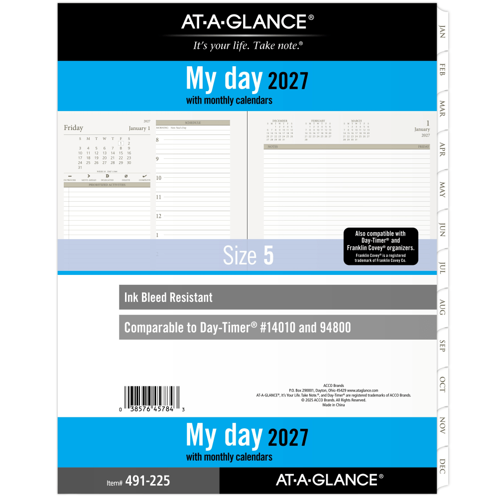 AT-A-GLANCE 2027 Daily Planner Two Pages Per Day Refill, Loose-Leaf, Folio Size, 8 1/2in x 11in MPN:491-225-27
