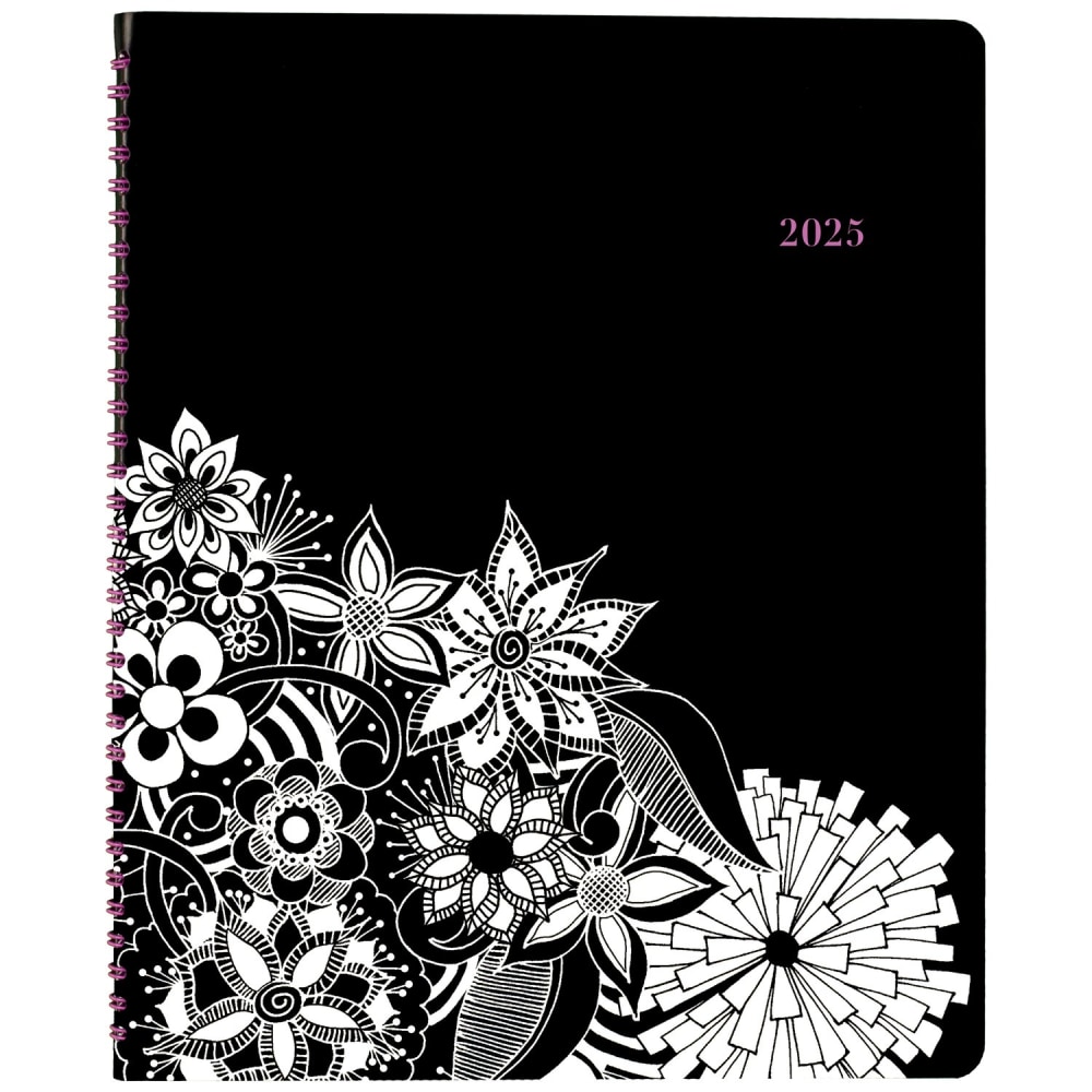 Cambridge FloraDoodle 2025 Weekly Monthly Appointment Book Planner, Black/White, Large, 8 1/2in x 11in MPN:589-905-25DG25