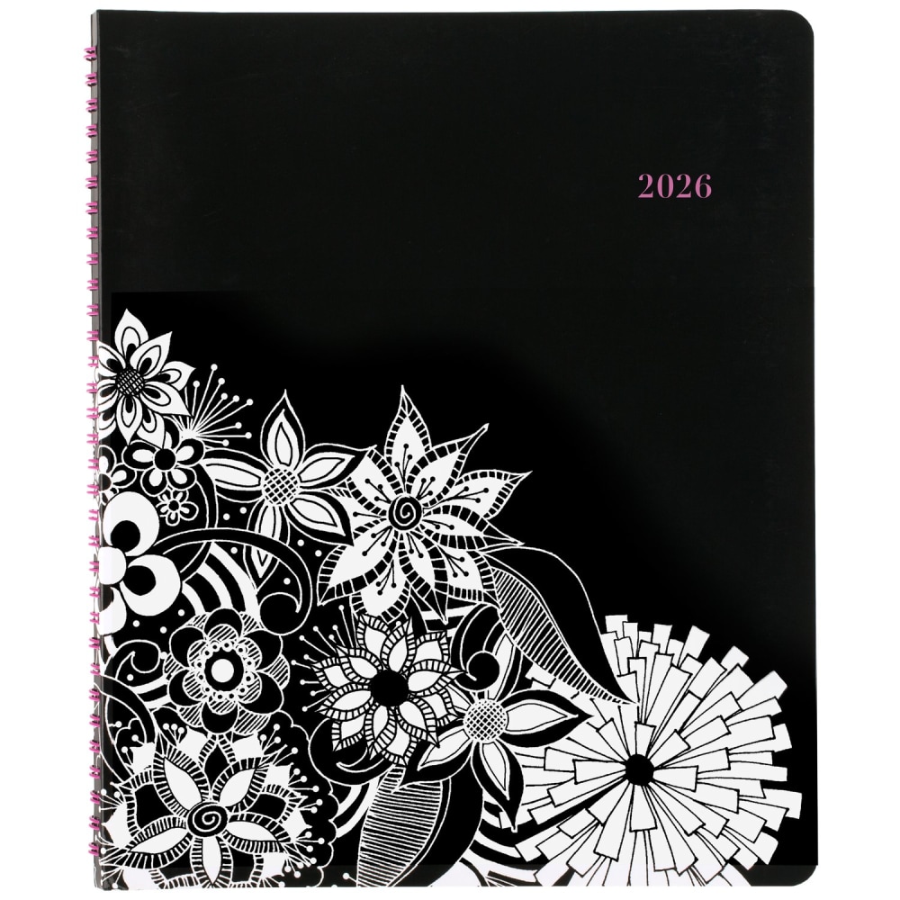Cambridge FloraDoodle 2026 Weekly Monthly Appointment Book Planner, Black/White, Large, 8 1/2in x 11in MPN:589-905-26