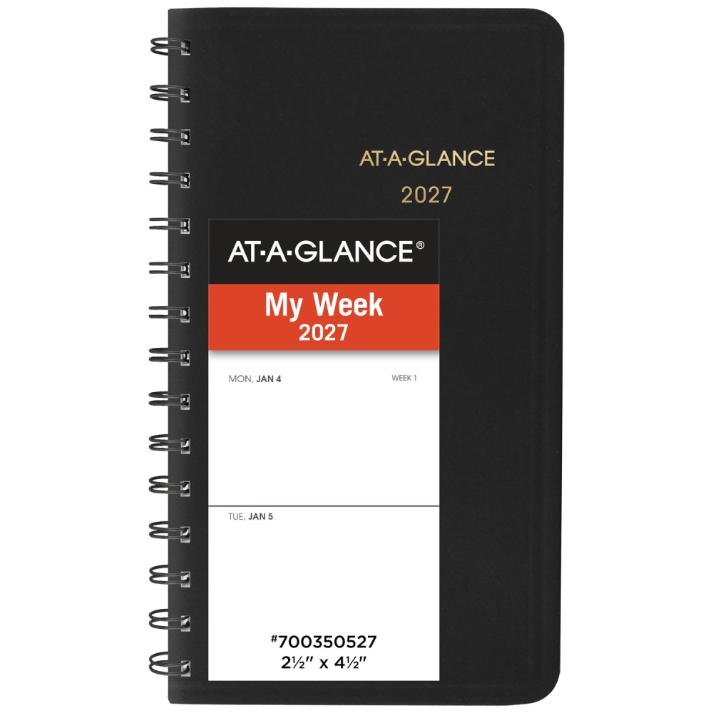 AT-A-GLANCE 2027 Weekly Planner, Black, Pocket, 2 1/2in x 4 1/2in MPN:700350527