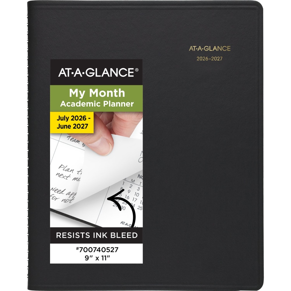 AT-A-GLANCE Academic 2026-2027 18-Month Monthly Planner, Black, Large, 9in x 11in MPN:700740527
