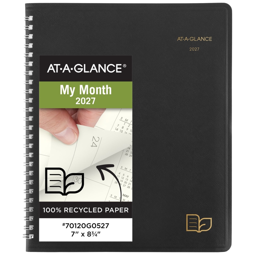 AT-A-GLANCE 2027 Recycled Monthly Planner, Black, Medium, 7in x 8 3/4in MPN:70120G0527