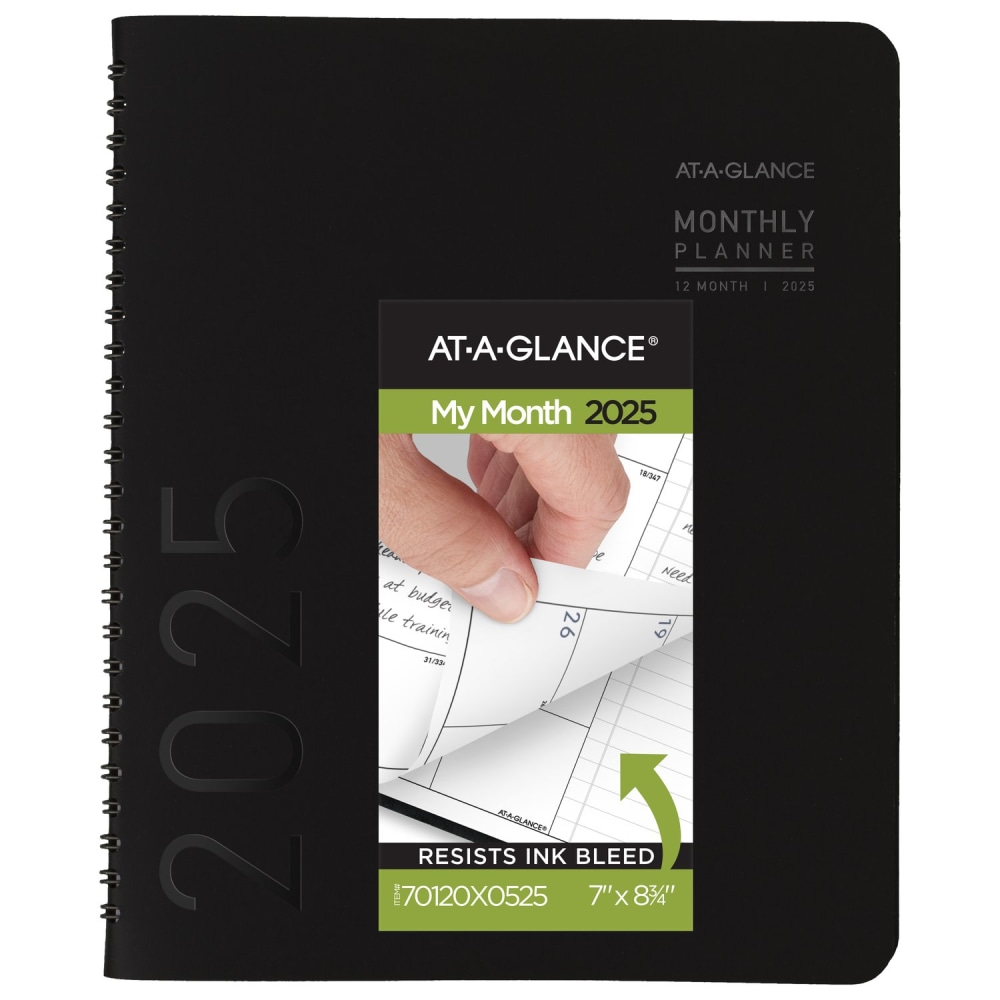 2025 AT-A-GLANCE Contemporary Monthly Planner, 7in x 8-3/4in, Black, January To December, 70120X05 MPN:70120X0525