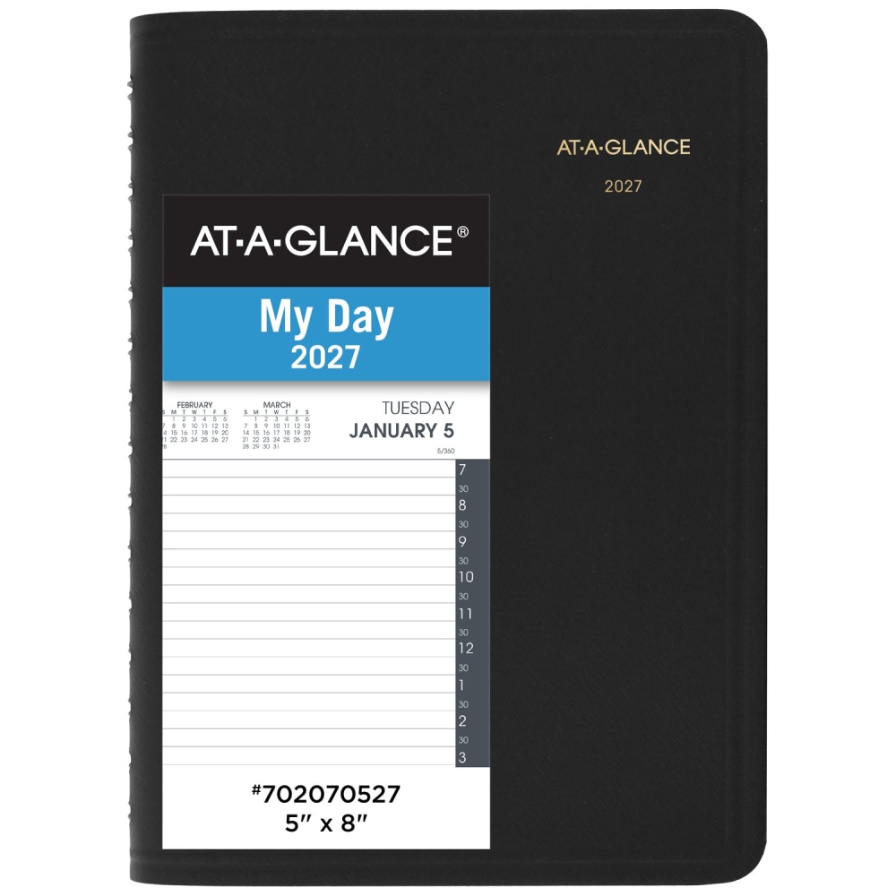 AT-A-GLANCE 2027 Daily Half-Hour Appointment Book Planner, Black, Small, 5in x 8in MPN:702070527