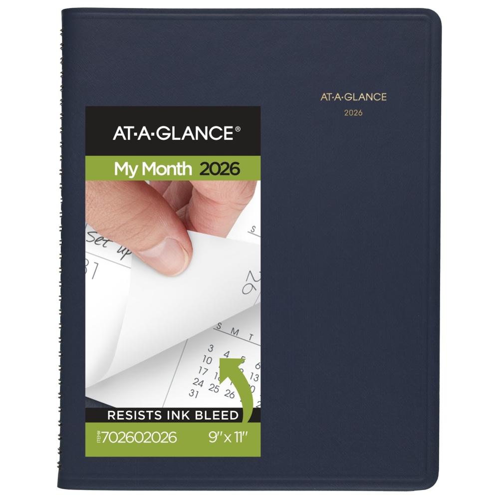 AT-A-GLANCE 2026 15-Month Monthly Planner, Navy, Large, 9in x 11in MPN:702602026