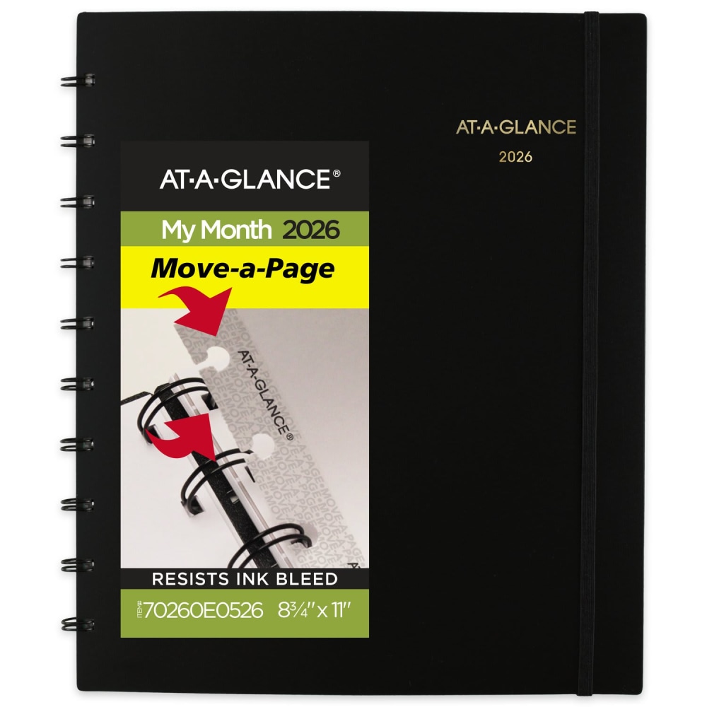 AT-A-GLANCE Move-A-Page 2026 Monthly Planner, Black, Large, 8 3/4in x 11in MPN:70260E0526