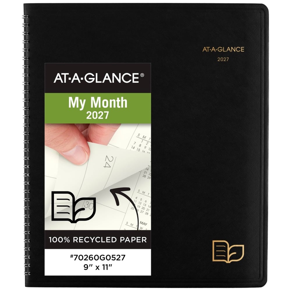 AT-A-GLANCE 2027 Recycled Monthly Planner, Black, Large, 9in x 11in MPN:70260G0527