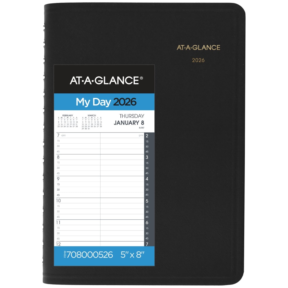 AT-A-GLANCE 2026 Daily Quarter-Hour Appointment Book Planner, Black, Small, 5in x 8in MPN:708000526