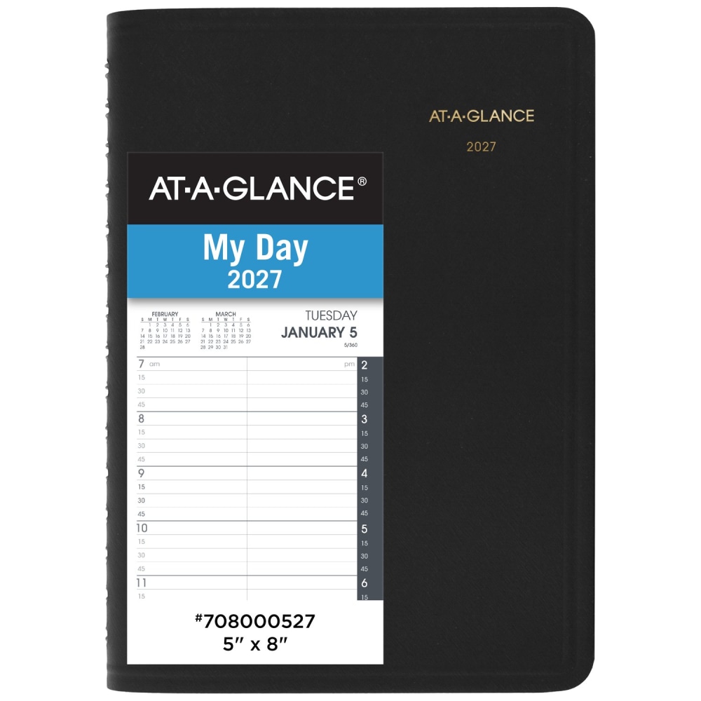AT-A-GLANCE 2027 Daily Quarter-Hour Appointment Book Planner, Black, Small, 5in x 8in MPN:708000527