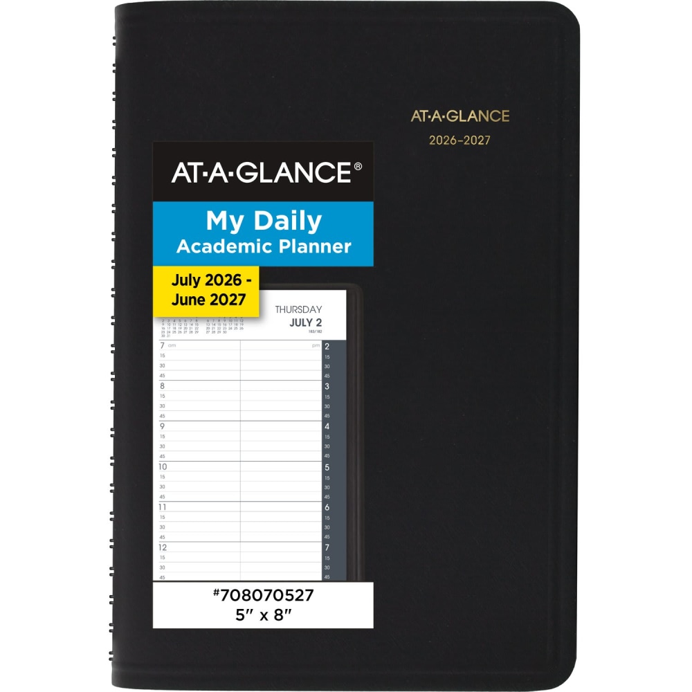AT-A-GLANCE Academic 2026-2027 Daily Appointment Book Planner, Black, Small, 5in x 8in MPN:708070527