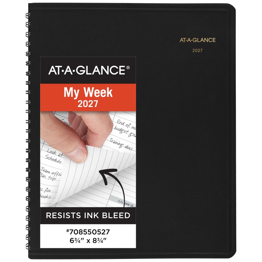 AT-A-GLANCE 2027 Open Scheduling Weekly Planner, Black, Medium, 6 3/4in x 8 3/4in MPN:708550527