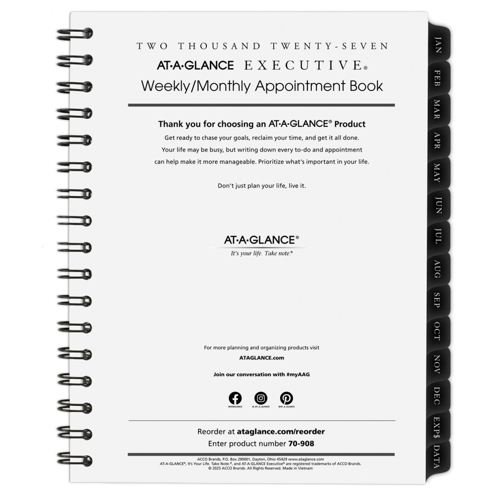 AT-A-GLANCE Executive 2027 Weekly Monthly Appointment Book Refill, Medium, 6 1/2in x 8 3/4in MPN:709081027