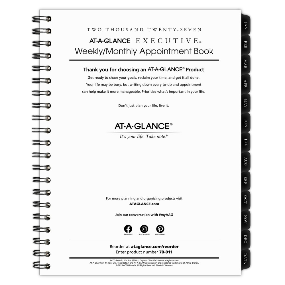 AT-A-GLANCE Executive 2027 Weekly Monthly Refill for 70-NX81, Large, 8 1/4in x 11in MPN:709111027