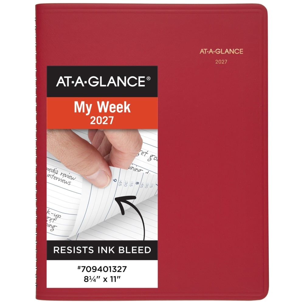 AT-A-GLANCE 2027 Weekly Appointment Book Planner, Red, Large, 8 1/4in x 11in MPN:709401327