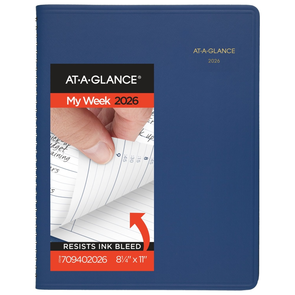 AT-A-GLANCE 2026 Weekly Appointment Book Planner, Blue, Large, 8 1/4in x 11in MPN:709402026