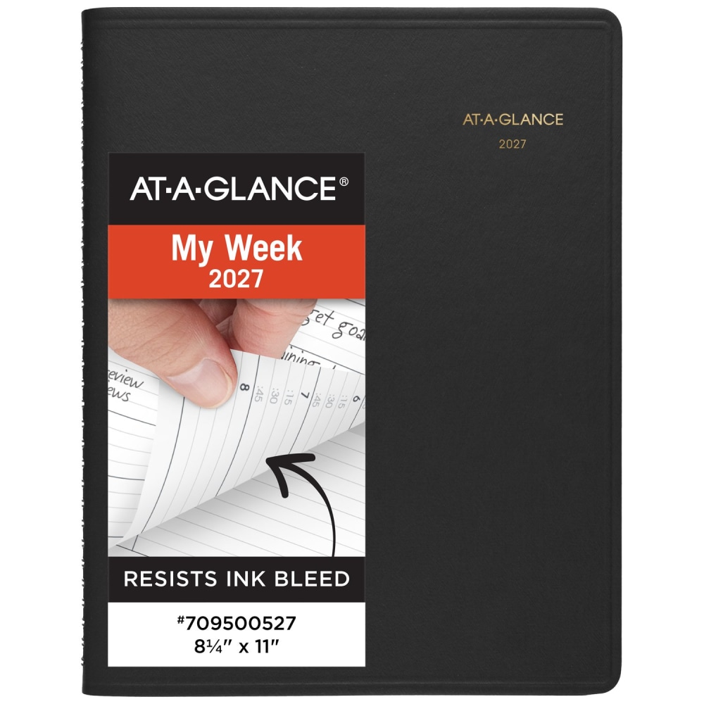 AT-A-GLANCE 2027 Weekly Appointment Book Planner, Black, Large, 8 1/4in x 11in MPN:709500527