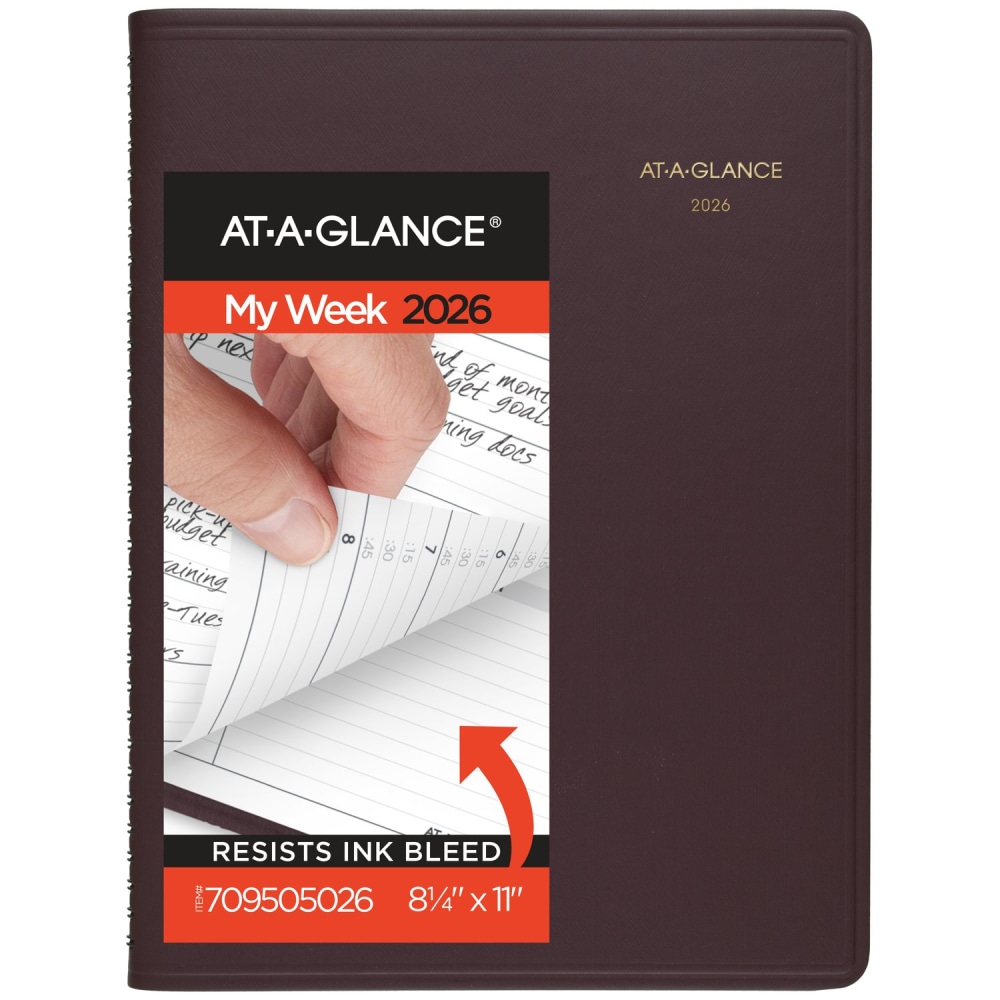AT-A-GLANCE 2026 Weekly Appointment Book Planner, Winestone, Large, 8 1/4in x 11in MPN:709505026