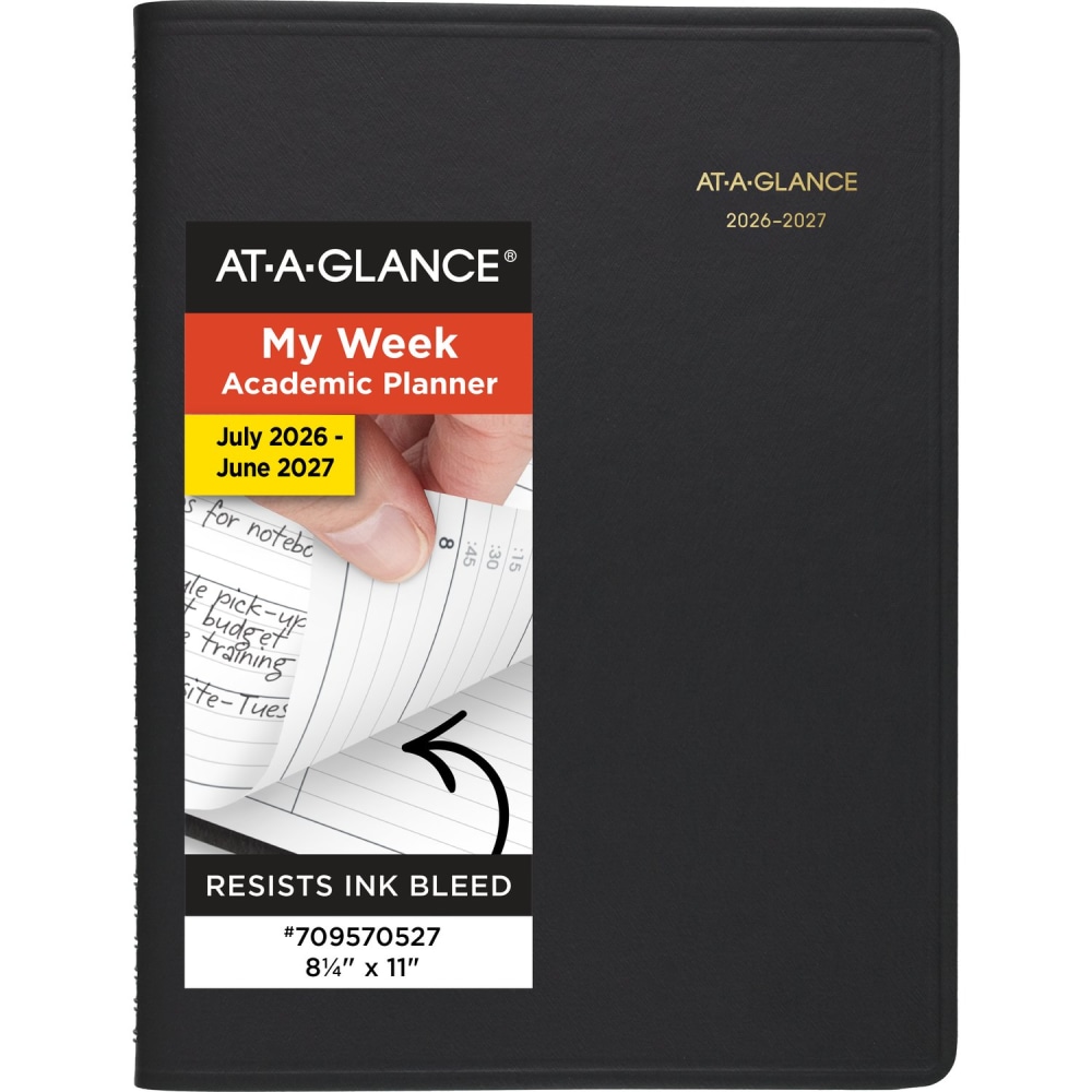 AT-A-GLANCE Academic 2026-2027 Weekly Appointment Book Planner, Black, Large, 8 1/4in x 11in MPN:709570527