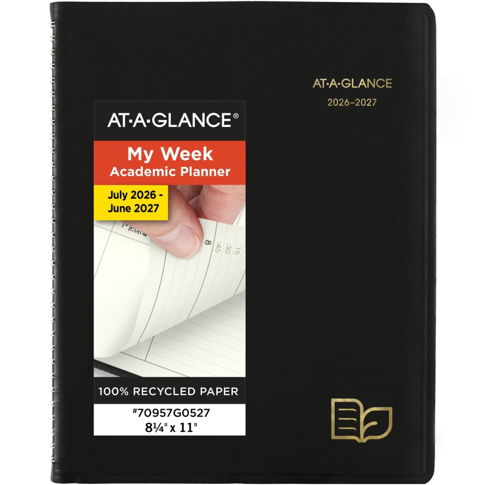 AT-A-GLANCE Recycled Academic 2026-2027 Weekly Monthly Appointment Book Planner, Black, Large, 8 1/4in x 11in MPN:70957G0527