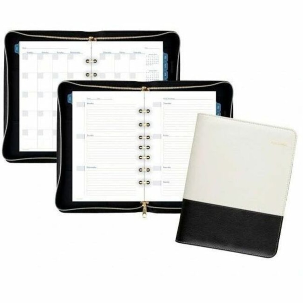 AT-A-GLANCE Weekly/Monthly Faux Leather Fashion Starter Set Planner, 5 1/2in x 8 1/2in, Black/Cream MPN:DR1113-040