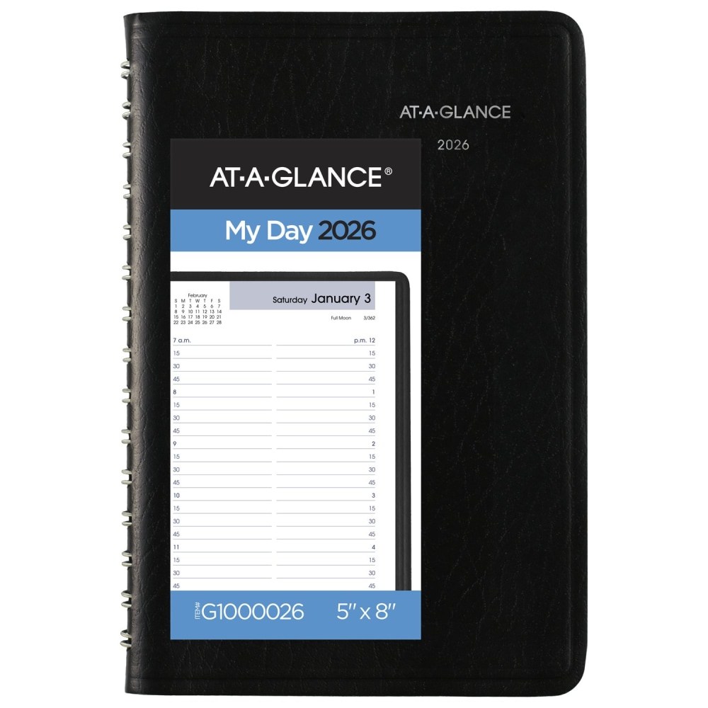 AT-A-GLANCE DayMinder 2026 Daily Appointment Book Planner, Black, Small, 5in x 8in, G1000026 MPN:G1000026