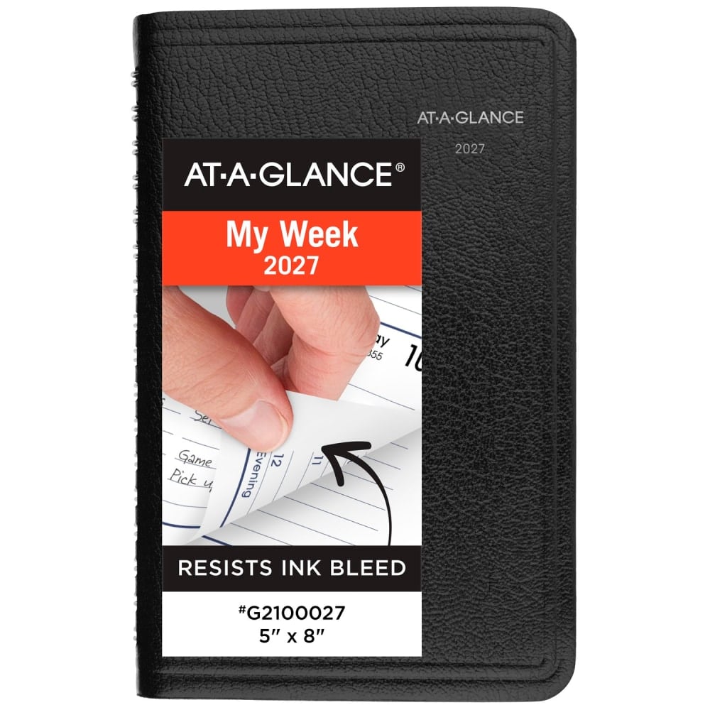 AT-A-GLANCE DayMinder 2027 Weekly Appointment Book Planner, Tabbed Telephone/Address Pages, Black, Small, 5in x 8in MPN:G2100027